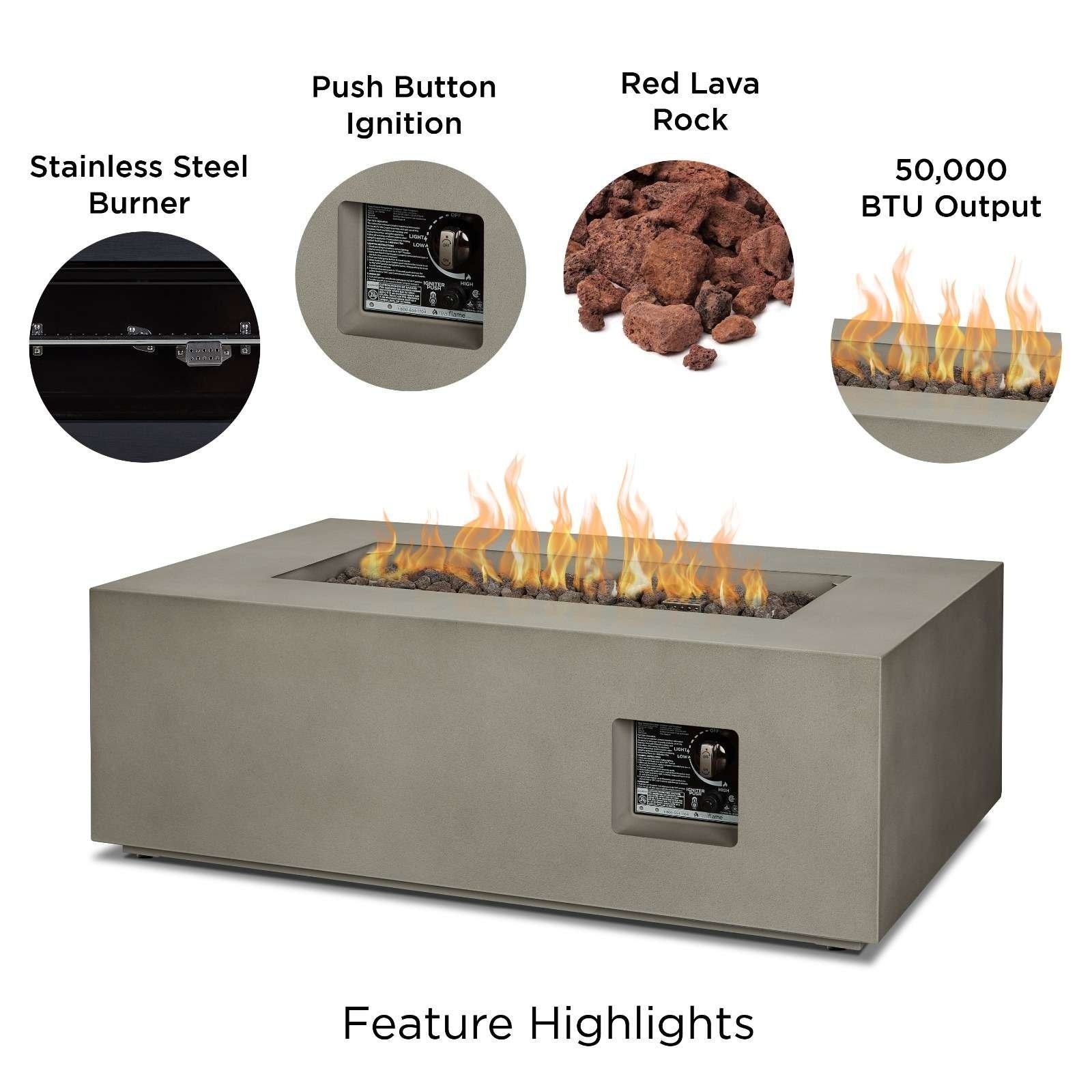 Real Flame Aegean 42" Rectangle Propane Gas Outdoor Fire Table - Image 7